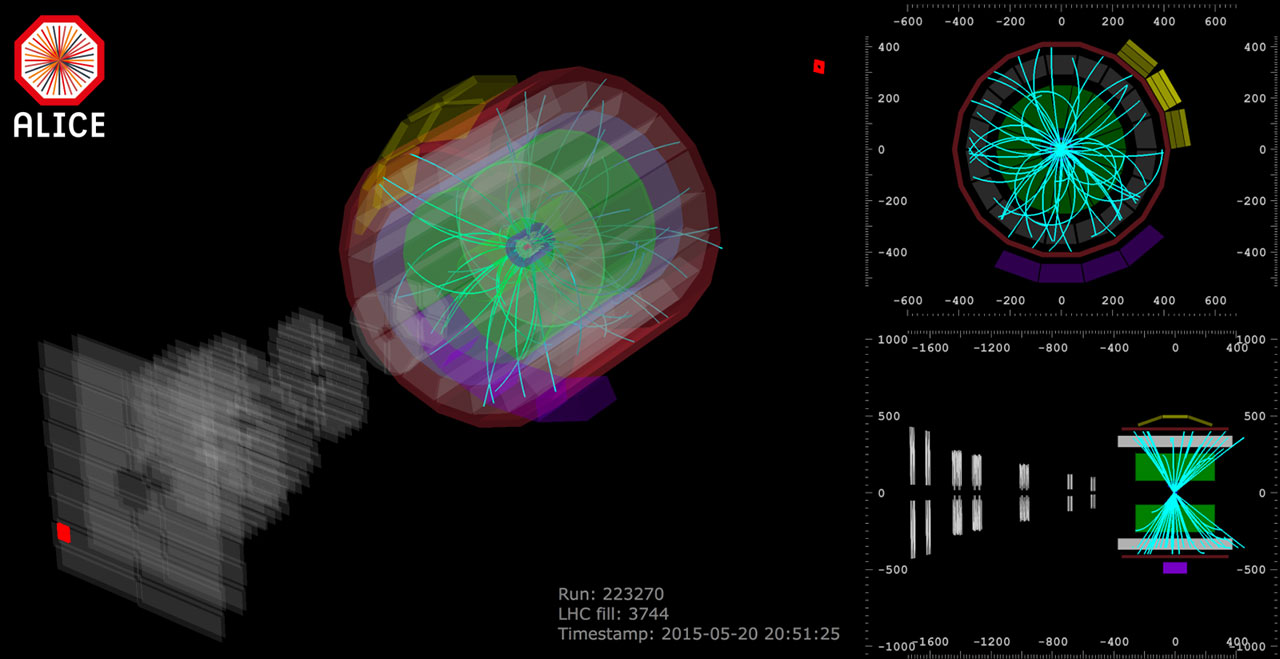 Ein Event Display vom ALICE-Experiment.